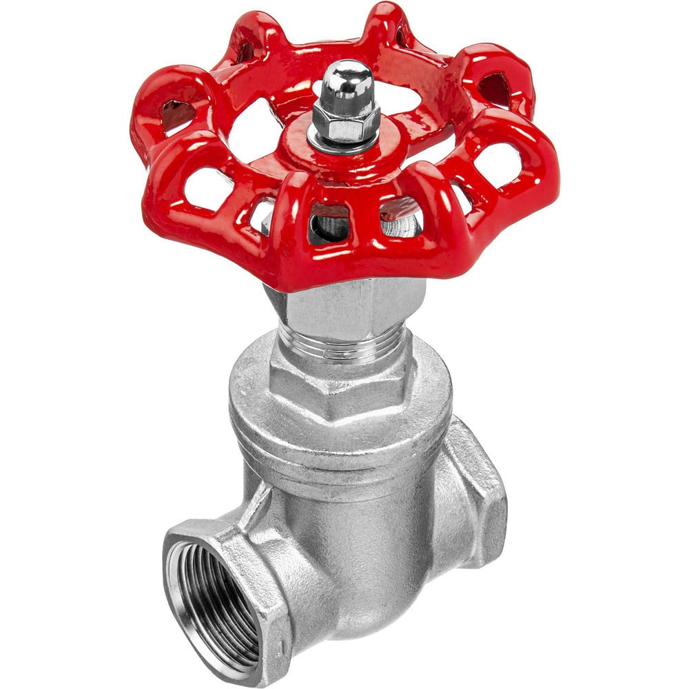 Gate Valves; Type: Gate Valve; End Connection: Threaded (NPT); Body Material: Stainless Steel; WOG Rating (psi): 200; WSP Rating (psi): 16; Bonnet Style: Screw-In; Class: 200; Cv Rating: 17; Handle Type: Wheel; Handle Material: Cast Iron; Maximum Working