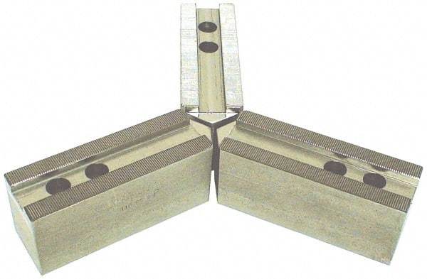 H & R Manufacturing - 1.5mm x 60° Serrated Attachment, Square Soft Lathe Chuck Jaw - 3 Jaws, Steel, 1.69" Btw Mount Hole Ctrs, 7-1/2" Long x 2-1/2" Wide x 3-1/2" High, 1" Groove, 20mm Fastener - Exact Industrial Supply