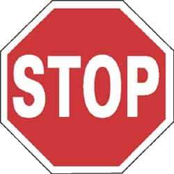 NMC - "Stop", 30" Wide x 30" High, Aluminum Stop & Yield Signs - 0.08" Thick, White on Red, Engineer Grade Reflectivity, Octagon, Post Mount - Exact Industrial Supply