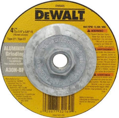 DeWALT - 30 Grit, 4-1/2" Wheel Diam, 1/4" Wheel Thickness, Type 27 Depressed Center Wheel - Aluminum Oxide, N Hardness, 13,300 Max RPM, Compatible with Angle Grinder - Exact Industrial Supply