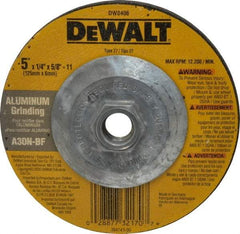 DeWALT - 30 Grit, 5" Wheel Diam, 1/4" Wheel Thickness, Type 27 Depressed Center Wheel - Aluminum Oxide, N Hardness, 12,200 Max RPM, Compatible with Angle Grinder - Exact Industrial Supply