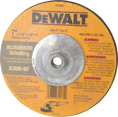 DeWALT - 30 Grit, 7" Wheel Diam, 1/4" Wheel Thickness, Type 27 Depressed Center Wheel - Aluminum Oxide, N Hardness, 8,700 Max RPM, Compatible with Angle Grinder - Exact Industrial Supply