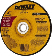 DeWALT - 24 Grit, 7" Wheel Diam, 1/4" Wheel Thickness, 7/8" Arbor Hole, Type 28 Depressed Center Wheel - Aluminum Oxide, R Hardness, 8,700 Max RPM - Exact Industrial Supply