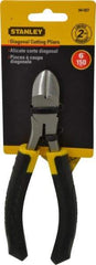 Stanley - 6-3/8" OAL, Cutting Pliers - 15/16" Jaw Length x 53/64" Jaw Width, Round Head, Thermo Plastic Elastomer (TPE) Handle - Exact Industrial Supply