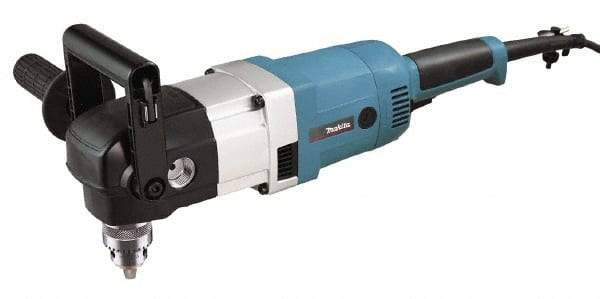 Makita - 1/2" Keyed Chuck, 300 & 1,200 RPM, Angled Handle Electric Drill - 10 Amps, 115 Volts, Reversible, Includes Chuck Key, Drill Chuck, Hex Wrench, Key Holder, Side Handle, Tool Case - Exact Industrial Supply