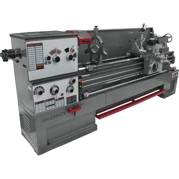 Jet - 22" Swing, 80" Between Centers, 230/460 Volt, Triple Phase Engine Lathe - 7MT Taper, 10 hp, 25 to 1,800 RPM, 3-1/8" Bore Diam, 40" Deep x 48-7/8" High x 136-1/8" Long - Exact Industrial Supply