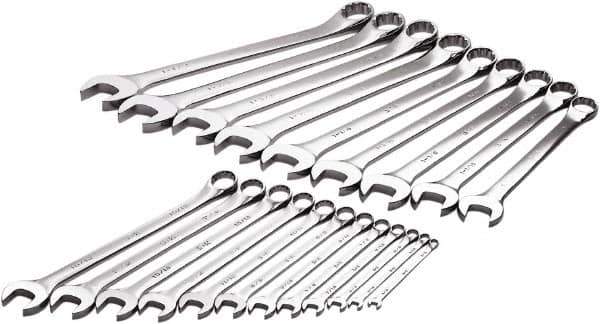 SK - 21 Piece, 1/4" to 1-1/2", 12 Point Combination Wrench Set - Inch Measurement Standard, Chrome Finish, Comes in Rack - Exact Industrial Supply