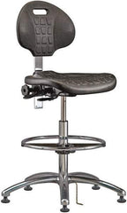 Bevco - 20-1/2 to 30-1/2" High Adjustable Height Swivel Stool - 27" Wide x 27" Deep, ESD Polyurethane Seat, Black - Exact Industrial Supply