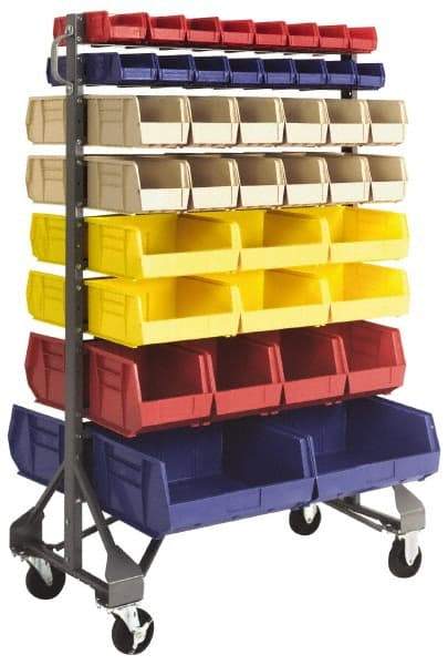 Quantum Storage - 102 Bin Rail Unit with Bins - 36 Inch Overall Width x 20 Inch Overall Depth x 53 Inch Overall Height, Assorted Color Polypropylene / Polyethylene Bins - Exact Industrial Supply