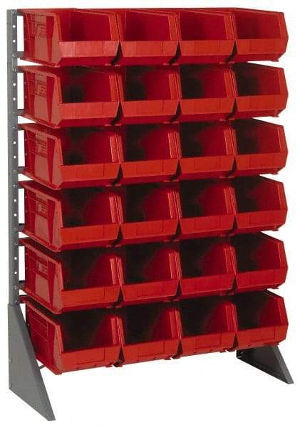 Quantum Storage - 48 Bin Rail Unit with Bins - 36 Inch Overall Width x 15 Inch Overall Depth x 53 Inch Overall Height, Red Polypropylene / Polyethylene Bins - Exact Industrial Supply