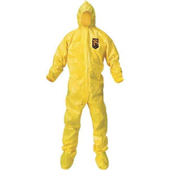 KleenGuard - Size L PE Film Chemical Resistant Coveralls - Yellow, Zipper Closure, Elastic Cuffs, with Boots, Bound Seams - Exact Industrial Supply