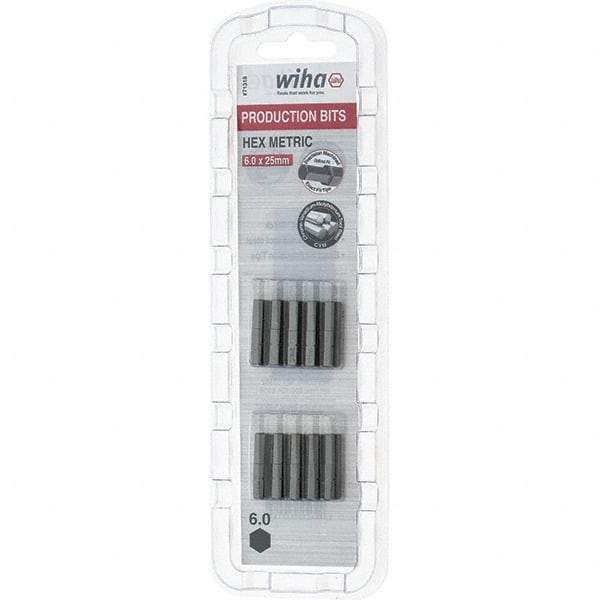Wiha - 6mm Hex Screwdriver Bit - 1/4" Drive, 1" OAL - Exact Industrial Supply