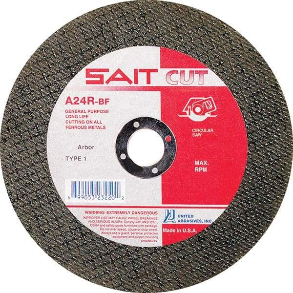 Sait - 8" 24 Grit Aluminum Oxide Cutoff Wheel - 3/32" Thick, 5/8" Arbor, 7,600 Max RPM, Use with Circular Saws - Exact Industrial Supply