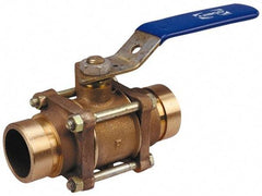 NIBCO - 2" Pipe, Full Port, Bronze Standard Ball Valve - 3 Piece, Inline - One Way Flow, Grooved x Grooved Ends, Lever Handle, 600 WOG, 200 WSP - Exact Industrial Supply