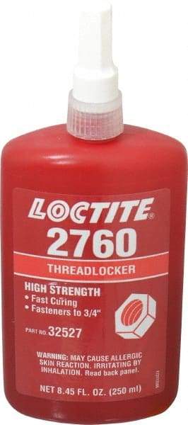 Loctite - 250 mL Bottle, Red, High Strength Liquid Threadlocker - Series 2760, 24 hr Full Cure Time, Hand Tool, Heat Removal - Exact Industrial Supply