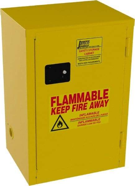 Jamco - 1 Door, 1 Shelf, Yellow Steel Space Saver Safety Cabinet for Flammable and Combustible Liquids - 35" High x 23" Wide x 18" Deep, Self Closing Door, 3 Point Key Lock, 12 Gal Capacity - Exact Industrial Supply