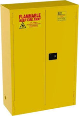 Jamco - 2 Door, 2 Shelf, Yellow Steel Standard Safety Cabinet for Flammable and Combustible Liquids - 65" High x 43" Wide x 18" Deep, Manual Closing Door, 3 Point Key Lock, 45 Gal Capacity - Exact Industrial Supply