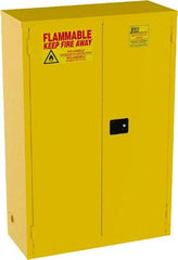 Jamco - 2 Door, 2 Shelf, Yellow Steel Standard Safety Cabinet for Flammable and Combustible Liquids - 65" High x 43" Wide x 18" Deep, Self Closing Door, 3 Point Key Lock, 45 Gal Capacity - Exact Industrial Supply