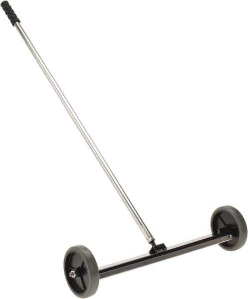 Shields Magnetics - 18 & 20" Long Push Magnetic Sweeper with Wheels - 2-1/2" Wide x 1" High x 42" Long, 5" Wheel Diam, 1-1/2" Clearance - Exact Industrial Supply