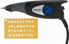 Dremel - 7,200 BPM, Electric Engraving Pen - 2 amps, Includes 9924 Carbide Point; Engraver Tool; Letter/Number Template Kit - Exact Industrial Supply