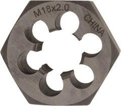 Interstate - M18x2.00 Metric Fine Thread, 1-7/16" Hex, Right Hand Thread, Hex Rethreading Die - Carbon Steel, 3/4" Thick - Exact Industrial Supply