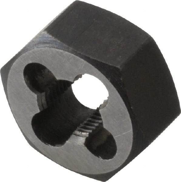 Interstate - M9x0.75 Metric Fine Thread, 25/32" Hex, Right Hand Thread, Hex Rethreading Die - Carbon Steel, 3/8" Thick - Exact Industrial Supply