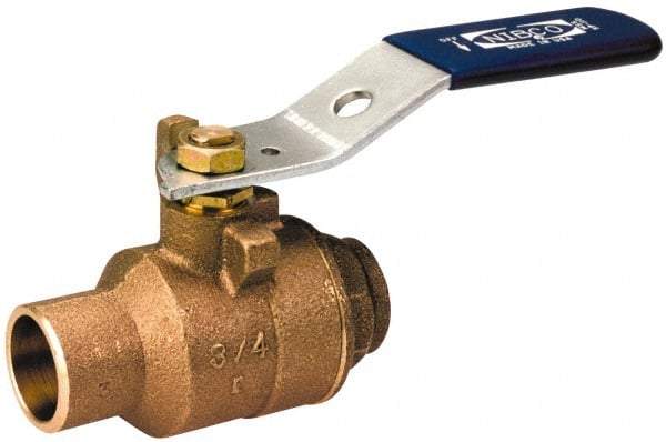 NIBCO - 2-1/2" Pipe, Standard Port, Bronze Standard Ball Valve - 2 Piece, Inline - One Way Flow, Soldered x Soldered Ends, Lever with Memory Stop Handle, 600 WOG, 150 WSP - Exact Industrial Supply