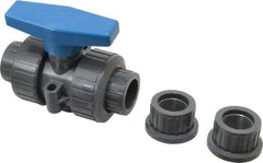 Plast-O-Matic - 3/4" Pipe, Full Port, PVC True Union Design Ball Valve - Inline - Two Way Flow, FNPT x FNPT Ends, Tee Handle, 175 WOG - Exact Industrial Supply