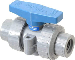 Plast-O-Matic - 1/2" Pipe, Full Port, CPVC True Union Design Ball Valve - Inline - Two Way Flow, FNPT x FNPT Ends, Tee Handle, 175 WOG - Exact Industrial Supply