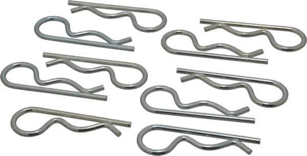 Made in USA - 5/8 to 7/8" Shaft Diam, 2-1/2" Long, 1/8" Wire Diam, Hair Pin Cotter - MB Grade 2 Spring Steel, Zinc-Plated Finish - Exact Industrial Supply