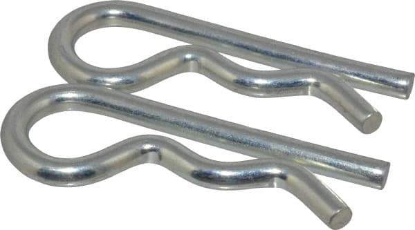 Made in USA - 7/8 to 1" Shaft Diam, 4-1/16" Long, 0.31" Wire Diam, Hair Pin Cotter - MB Grade 2 Spring Steel, Zinc-Plated Finish - Exact Industrial Supply