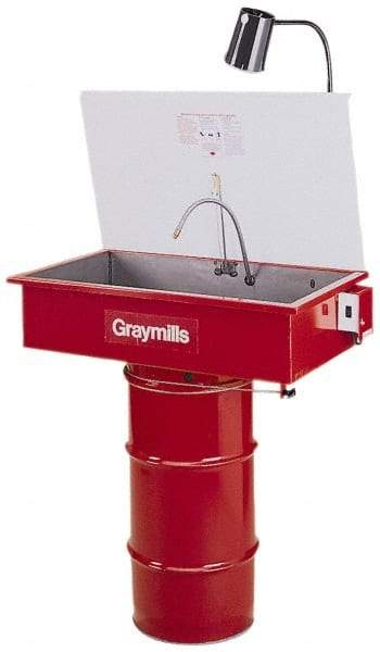 Graymills - Drum Mount Solvent-Based Parts Washer - 20 Gal Max Operating Capacity, Steel Tank, 67-1/8" High x 36" Long x 20" Wide, 115 Input Volts - Exact Industrial Supply