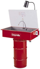 Graymills - Drum Mount Solvent-Based Parts Washer - 10 Gal Max Operating Capacity, Steel Tank, 65" High x 32" Long x 18" Wide, 115 Input Volts - Exact Industrial Supply