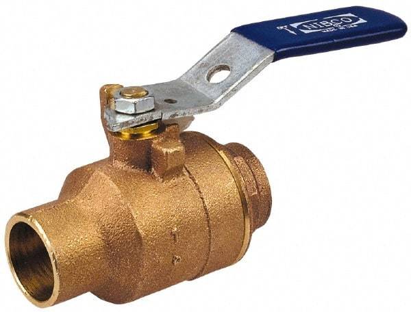 NIBCO - 2" Pipe, Full Port, Bronze Oxygen Service Ball Valve - 2 Piece, Inline - One Way Flow, Soldered x Soldered Ends, Lever Handle, 600 WOG, 150 WSP - Exact Industrial Supply