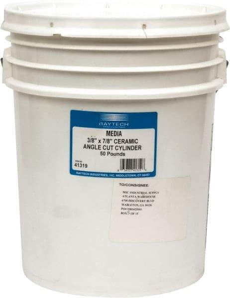 Raytech - Ceramic Carrier, Aluminum Oxide Abrasive, Polishing Tumbling Media - Cylinder Shape, Wet Operation, 3/8" Long x 7/8" High - Exact Industrial Supply