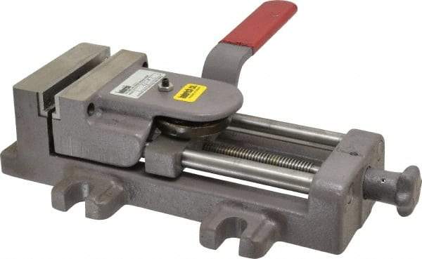 Heinrich - 4" Jaw Opening Capacity x 1-3/8" Throat Depth, Horizontal Drill Press Vise - 4" Wide x 1-3/8" High Jaw, Stationary Base, Standard Speed, 11-3/4" OAL - Exact Industrial Supply