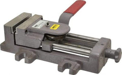 Heinrich - 4" Jaw Opening Capacity x 1-3/8" Throat Depth, Horizontal Drill Press Vise - 4" Wide x 1-3/8" High Jaw, Stationary Base, Standard Speed, 11-3/4" OAL - Exact Industrial Supply