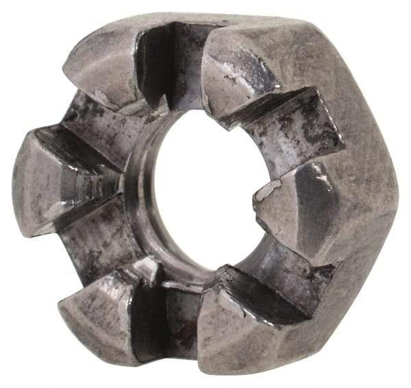 Value Collection - 1/4-20 UNC Grade 2 Steel Slotted Locknut - 7/16" Width Across Flats, 7/32" High, Uncoated - Exact Industrial Supply