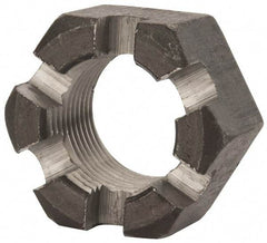 Value Collection - 1-1/8 - 12 UNF Grade 2 Steel Slotted Locknut - 1-11/16" Width Across Flats, 31/32" High, Uncoated - Exact Industrial Supply
