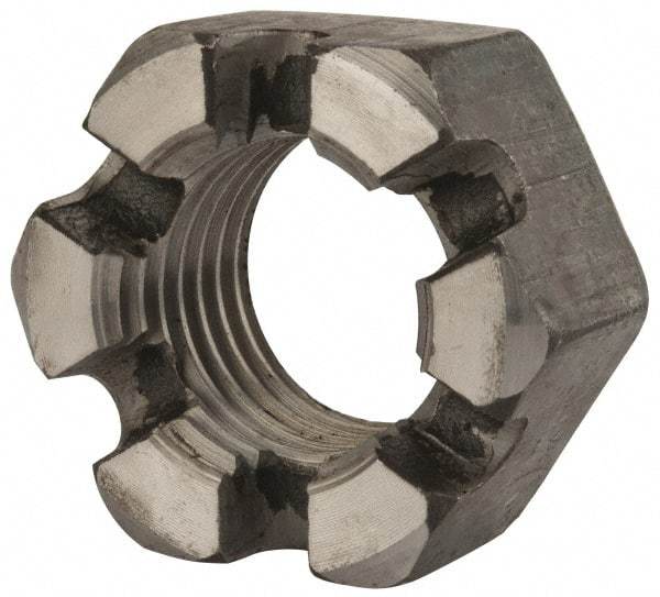 Value Collection - 2 - 4-1/2 UNC Grade 2 Steel Slotted Locknut - 3" Width Across Flats, 1-23/32" High, Uncoated - Exact Industrial Supply