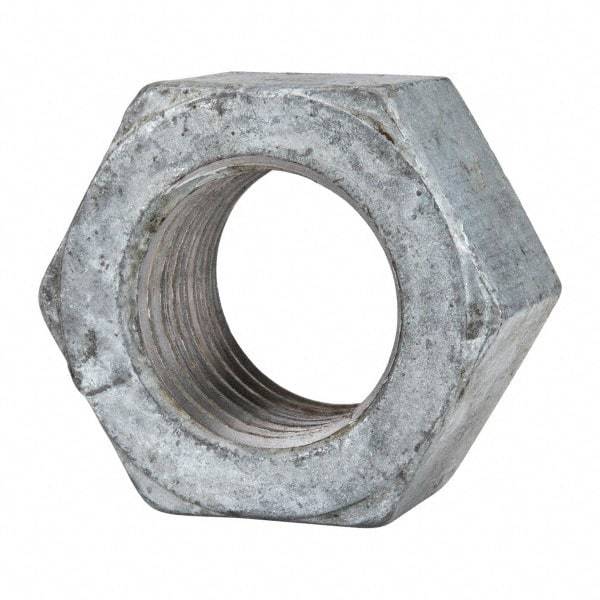 Value Collection - 1-1/2 - 6 UNC Steel Right Hand Hex Nut - 2-1/4" Across Flats, 1-9/32" High, Hot Dipped Galvanized Finish - Exact Industrial Supply