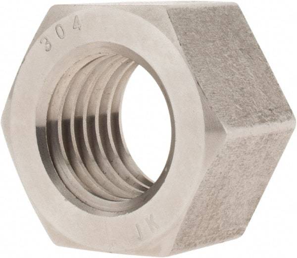 Value Collection - 1-1/8 - 7 UNC Stainless Steel Right Hand Hex Nut - 1-11/16" Across Flats, 31/32" High, Uncoated - Exact Industrial Supply