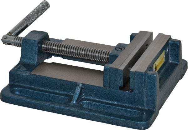 Interstate - 3-13/16" Jaw Opening Capacity x 1" Throat Depth, Horizontal Drill Press Vise - 4" Wide x 1" High Jaw, Stationary Base, Standard Speed, 8.46" OAL x 2.05" Overall Height, Cast Iron - Exact Industrial Supply
