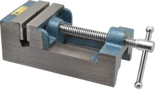 Interstate - 3-5/16" Jaw Opening Capacity x 1-7/64" Throat Depth, Horizontal Drill Press Vise - 3-1/2" Wide x 1.1" High Jaw, Stationary Base, Standard Speed, 8-1/2" OAL x 2-3/4" Overall Height, Cast Iron - Exact Industrial Supply