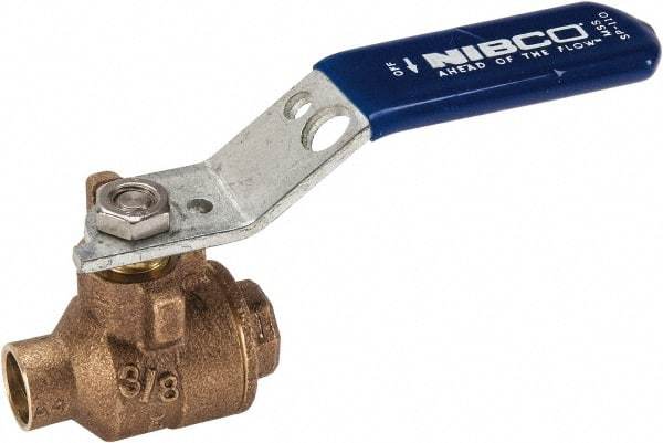 NIBCO - 3/8" Pipe, Full Port, Bronze Standard Ball Valve - 2 Piece, Inline - One Way Flow, Soldered x Soldered Ends, Lever Handle, 600 WOG, 150 WSP - Exact Industrial Supply
