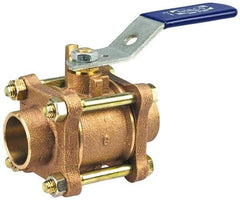 NIBCO - 2-1/2" Pipe, Standard Port, Bronze Standard Ball Valve - 3 Piece, Inline - One Way Flow, Soldered x Soldered Ends, Lever Handle, 600 WOG, 150 WSP - Exact Industrial Supply