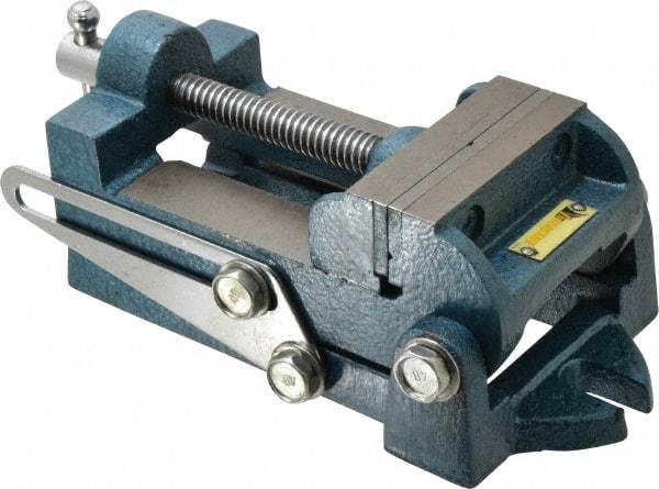 Interstate - 3-5/16" Jaw Opening Capacity x 1-1/4" Throat Depth, Angle Drill Press Vise - 3-1/2" Wide x 1.35" High Jaw, Stationary Base, Standard Speed, 9.13" OAL x 3.23" Overall Height, Cast Iron - Exact Industrial Supply