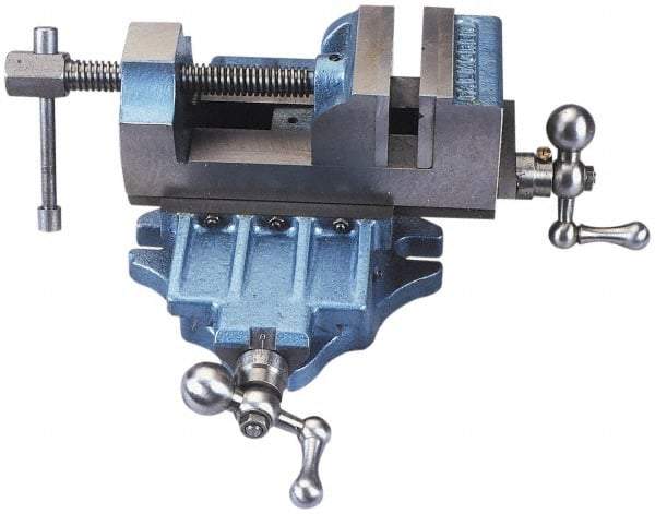 Palmgren - 3" Jaw Opening Capacity x 1-3/4" Throat Depth, Horizontal Drill Press Vise - 3" Wide Jaw, Cross Slide Base, Standard Speed, 12" OAL x 5-1/2" Overall Height, Cast Iron - Exact Industrial Supply