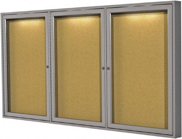 Ghent - 47.13" Wide x 36" High Enclosed Cork Bulletin Board - Natural Cork, Aluminum Frame - Exact Industrial Supply