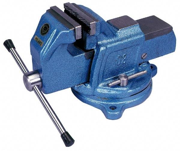 Interstate - 6" Jaw Width, 4-15/16" Opening Capacity, 3" Throat Depth, Cast Iron Swivel Bench Vise - Bolt Down Base Attachment, 7.72" High - Exact Industrial Supply